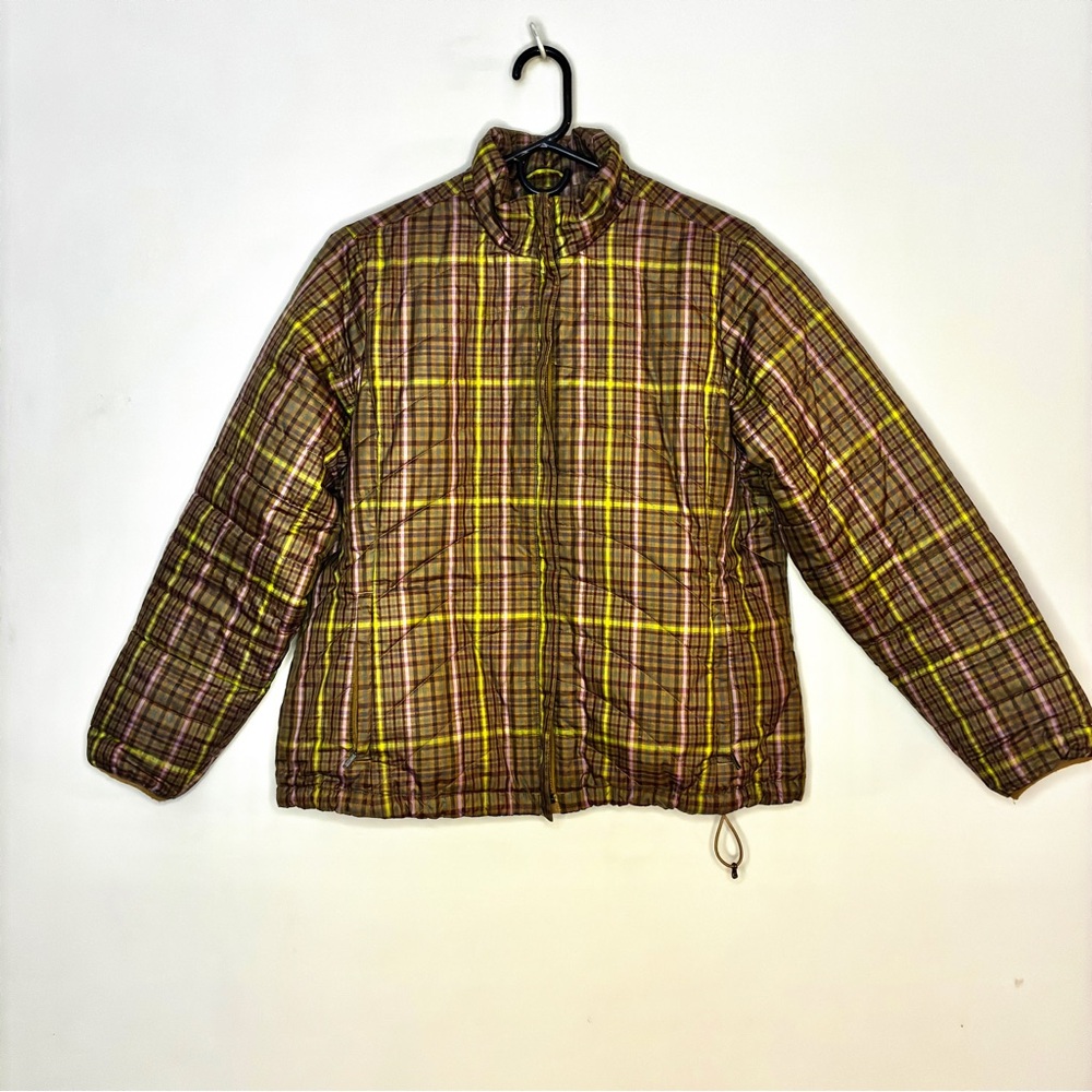Lands’ End Plaid Puffer Jacket Women’s M (10–12) Lightweight Quilted Coat Warmth